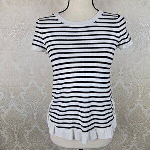 Adrianna Papel Size XS Black White Striped Short Sleeve Sweater Ruffle Hem